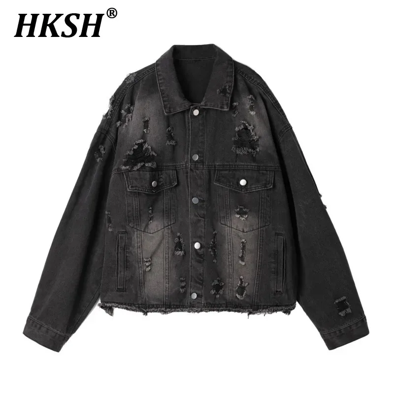 HKSH Spring Autumn New Men's Tide Punk Style American High Street Trendy Personalized Punch Loose Jacket Chic Denim Coats HK2856