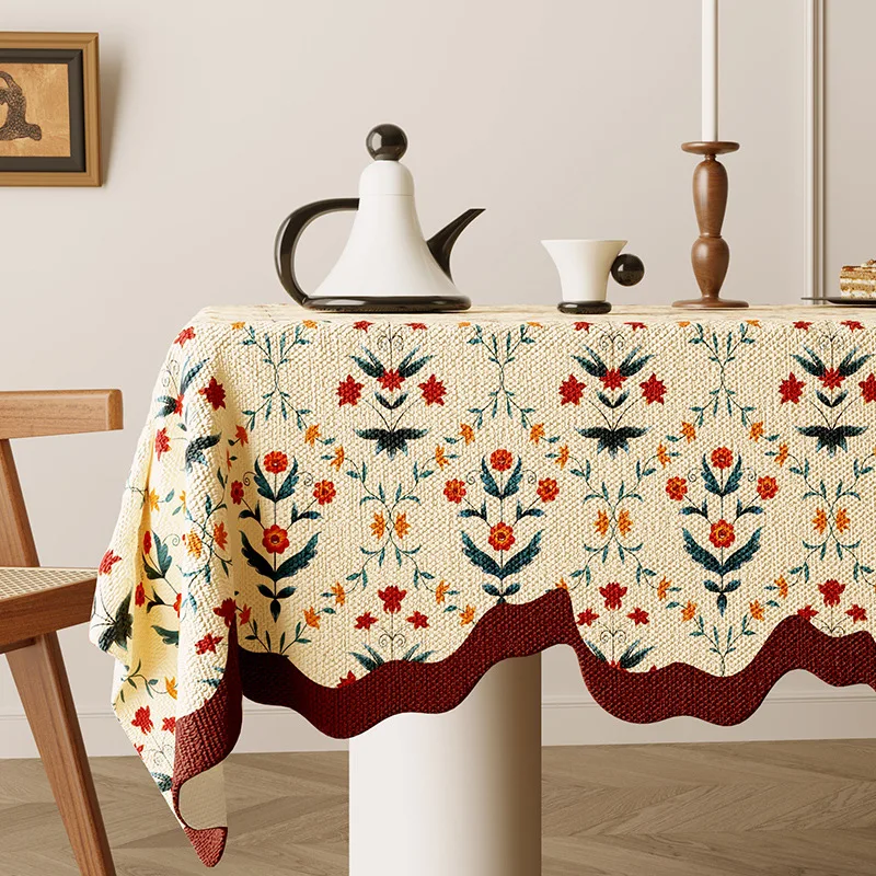 1PC Oil Painting Style Tablecloth American Retro Romantic Waterproof Coffee Table Cloth Pastoral Style High-end Jacquard