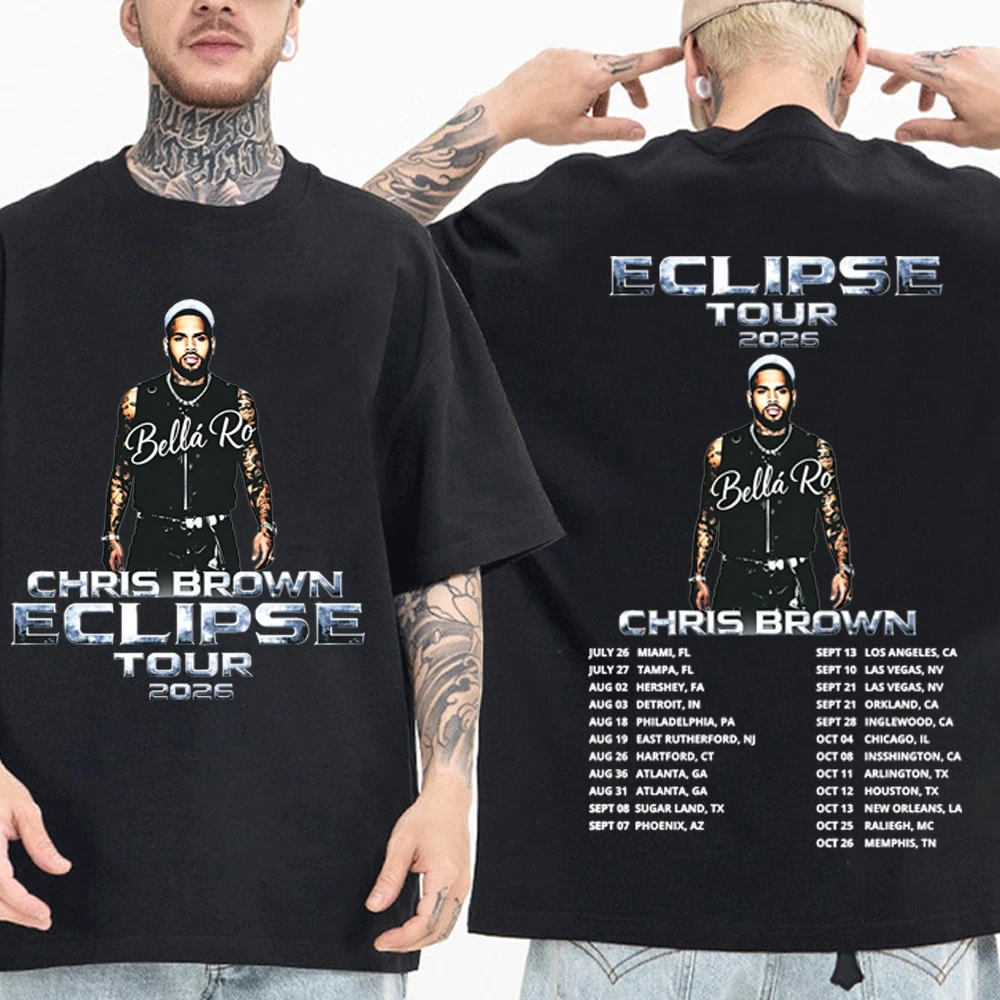 

Футболка Chris Brown Eclipse Tour 2026 для мужчин и женщин, повседневная рубашка с коротким рукавом и круглым вырезом в стиле Харадзюку