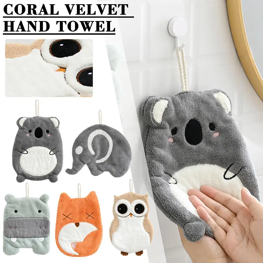 Cartoon Animal Coral Velvet Hand Towel Kitchen Bathroom Hand Type Water With Towel Absorption Super Hanging Quick-drying Cl J0x8