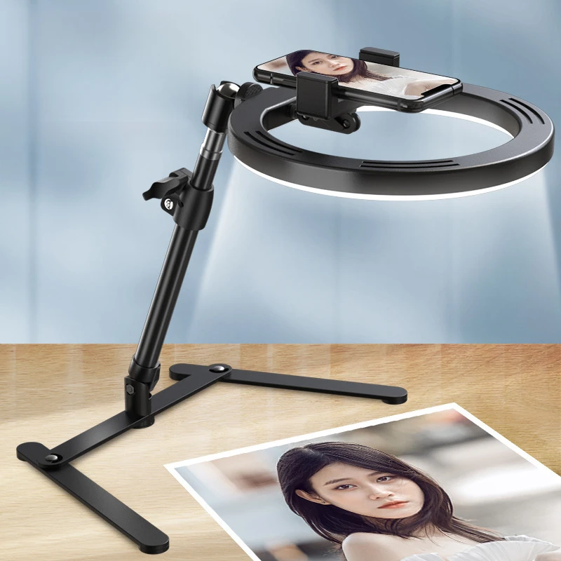 Phone Stand For Live Streaming With 10-Inch LED Fill Light Anchor Selfie Beauty Desktop Photo Overhead Bracket