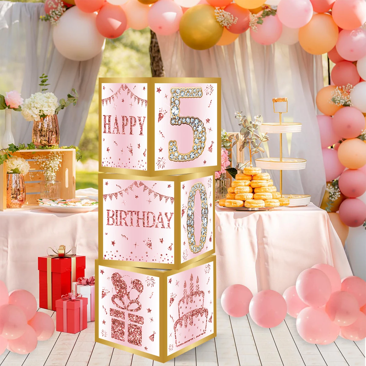 Pink Gold Birthday Number Paper Boxes 18 30 40 50 60 70 75 80 Year Old Birthday Party Decoration Adult Birthday Party Supplies