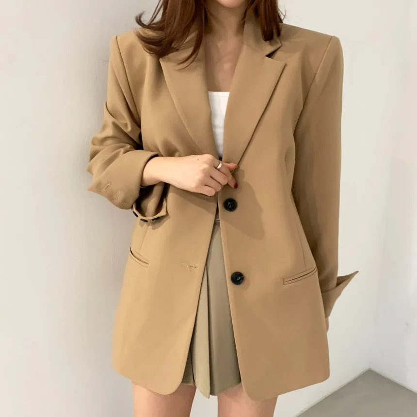 

REALEFT Autumn Winter Elegant Loose Office Women's Blazer Jackets 2025 New Long Sleeve Single Breasted Outwear Female 2025 New