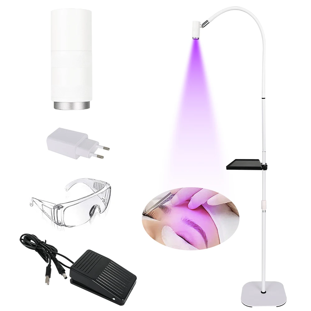 UV Lash Light for Eyelash Extensions UV Lash Glue Curing Light 2W-6W Touch Dimmable Focus Lash Lamp with Foot Pedal Control