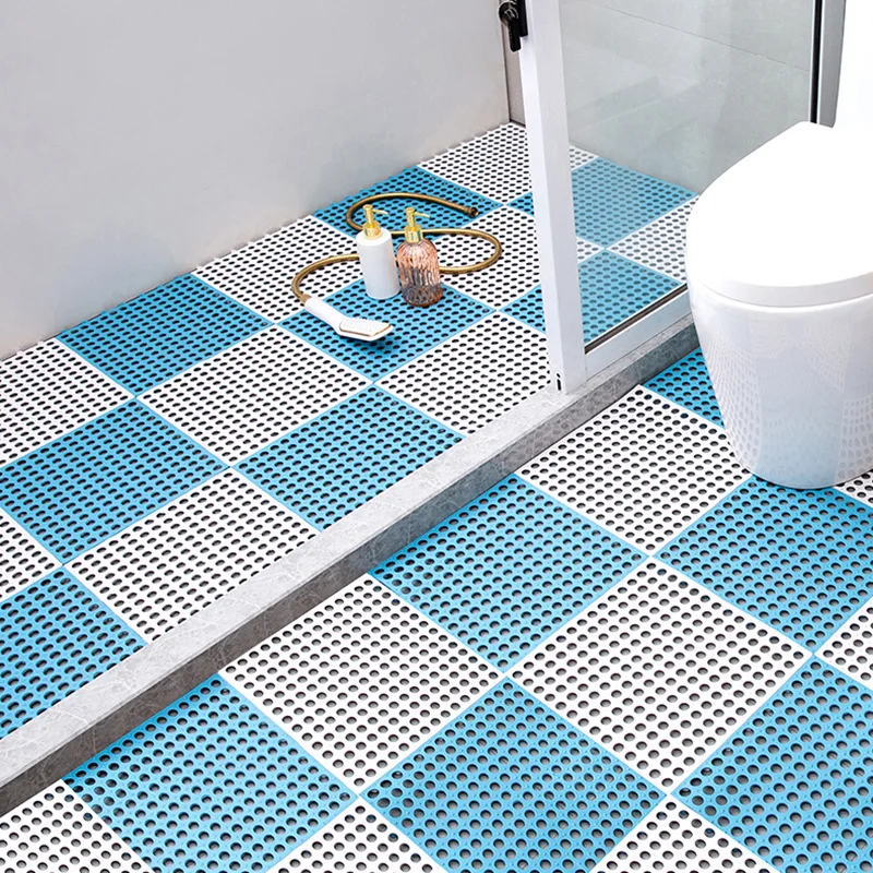 24PCS Kitchen Bathroom Anti-slip Mat Waterproof Floor Mat Bathroom Patchwork Hollow Bath Anti-fall Foot Mat Bath Drainage Carpet