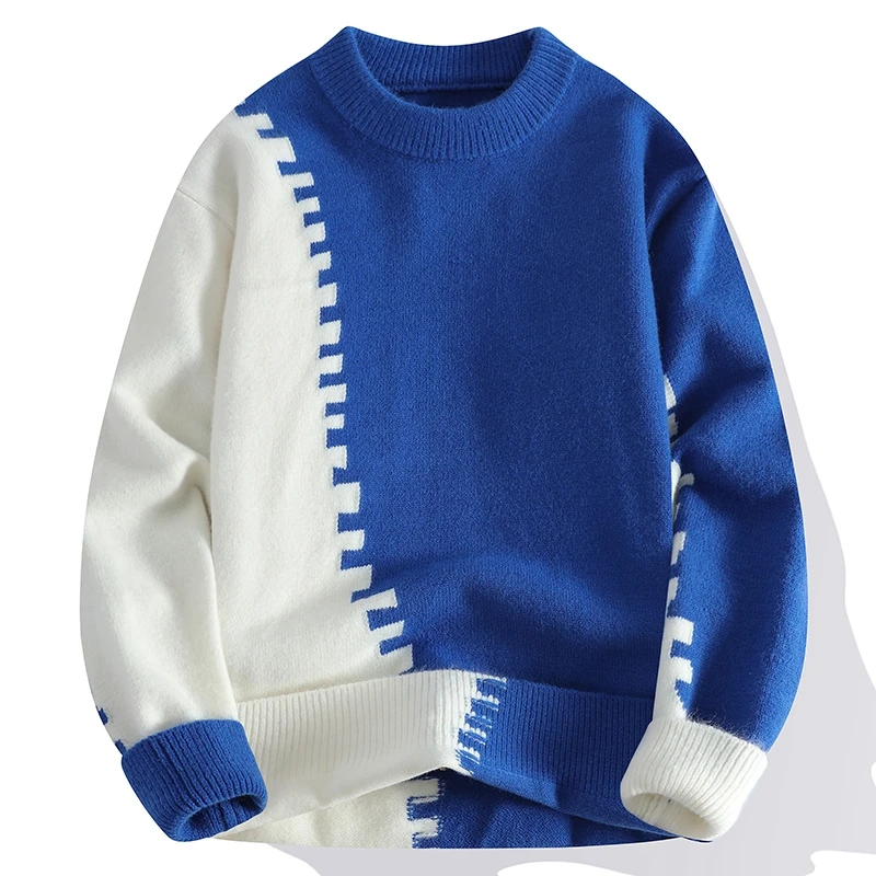 

Men's Thiened Casual Knitted Sweater Winter Warm Inner Wear T-irt Sli Student Faionable Geometric Pattern round Ne