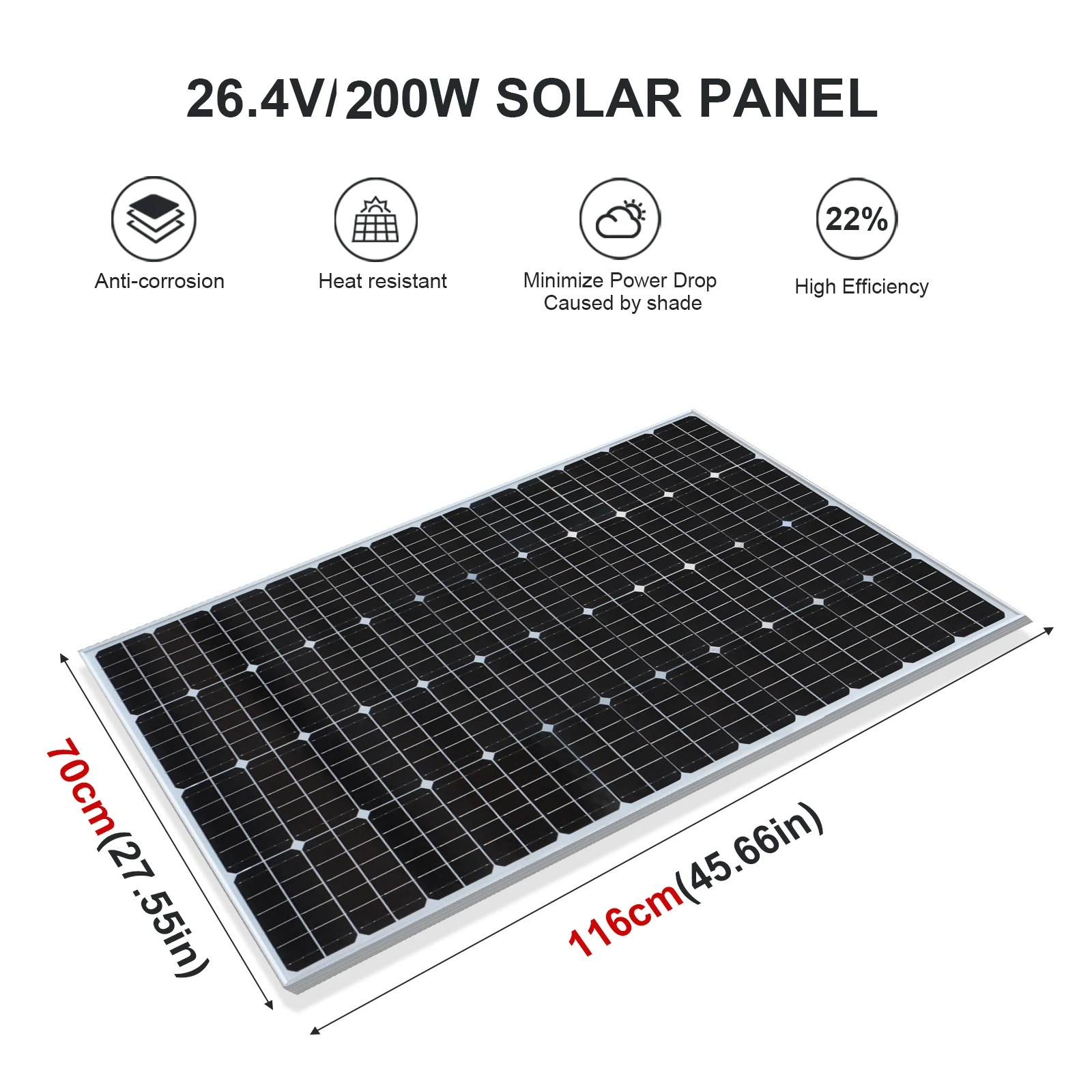 Imagem -03 - Painel Solar Placa Solar Painel de Vidro Solar com Suporte de Montagem Placa Fotovoltaica 200w 26.4v Suporte de Montagem do Painel Solar Motor Solar para Carregar Muitos Tipos de Bateria Casa Varanda Carro