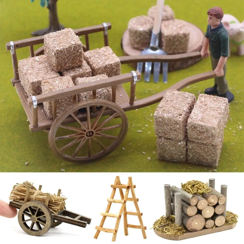 고품질 1:12 스케일 인형집 장작 더미 다양한 스타일 미니 카트 장면 모델 미니어처 짚 더미 요정 정원 장식