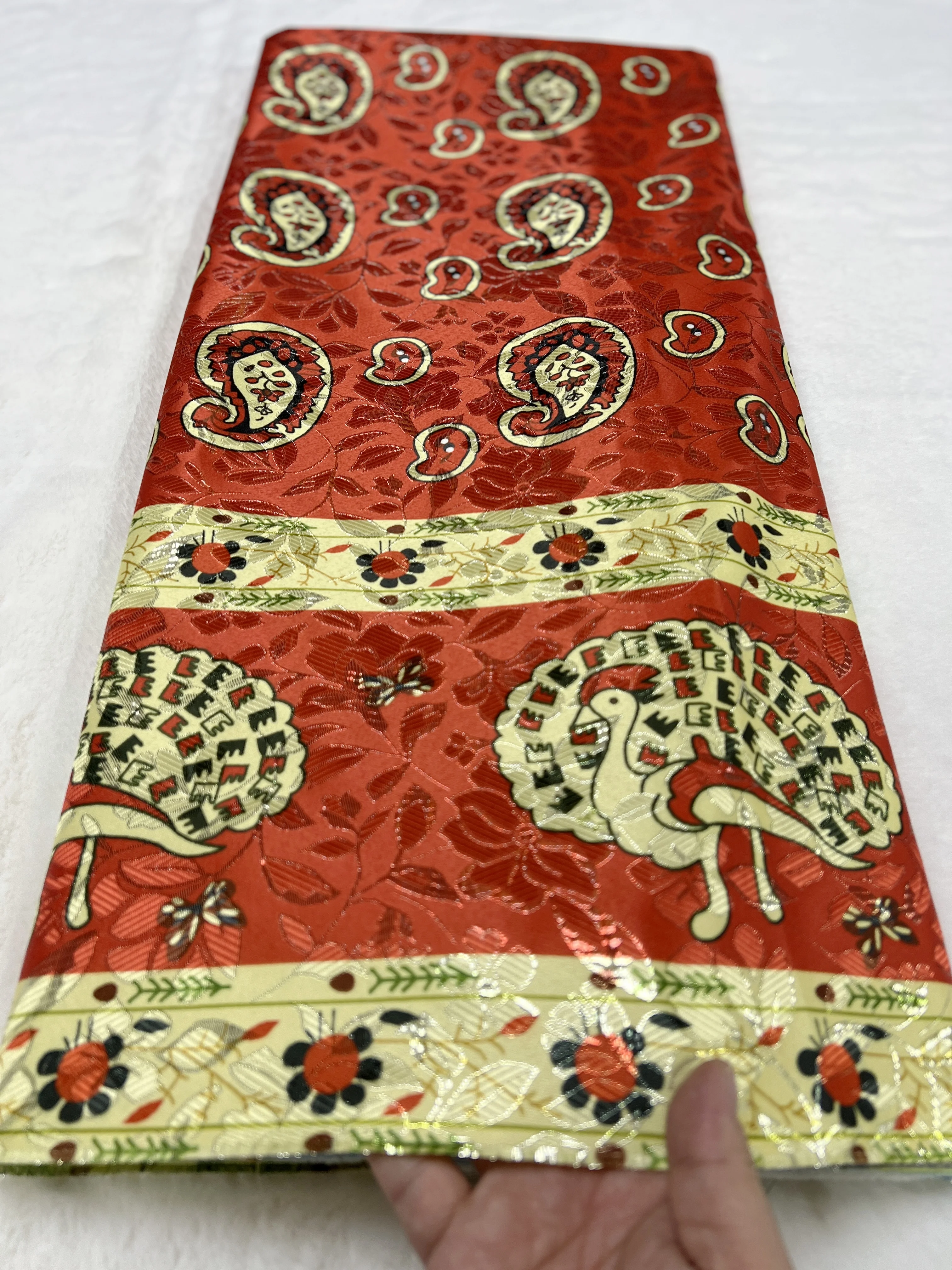 New Arrival High Quality 5 Yards Jacquard Silk Printed Fabric with Gold Line For Party Dress Sewing Materials Jacquard TV1119-2