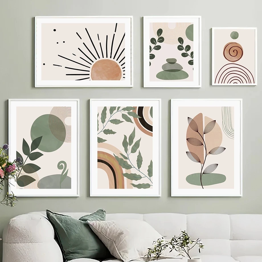 Geometric Abstract Bohemian Canvas Painting HD Printed Nordic Poster Leaf Sun Rainbow Wall Art Picture Living Room Decoration