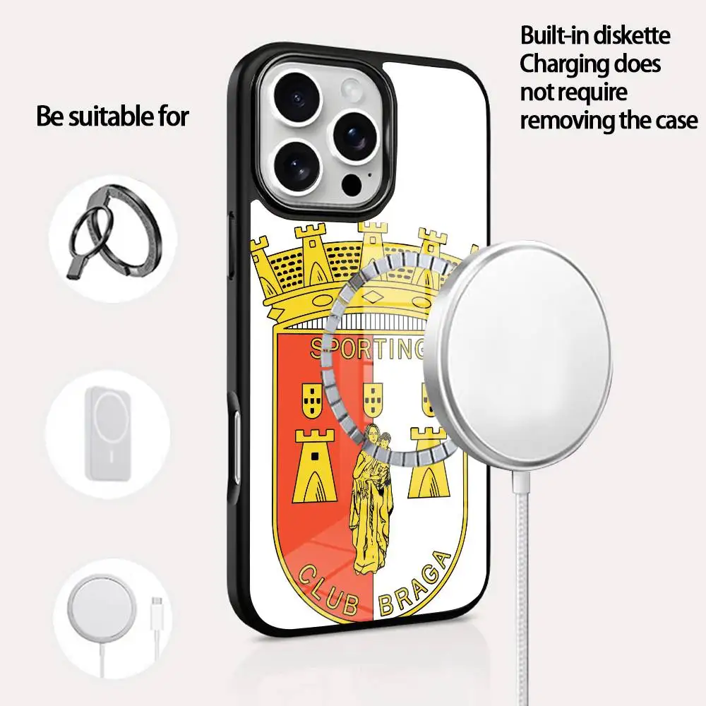 

S-SC Braga Phone Case For IPhone 16 15 14 13 12 11 Pro Max Plus Mini Magsafe Mirror Wireless Magnetic Cover