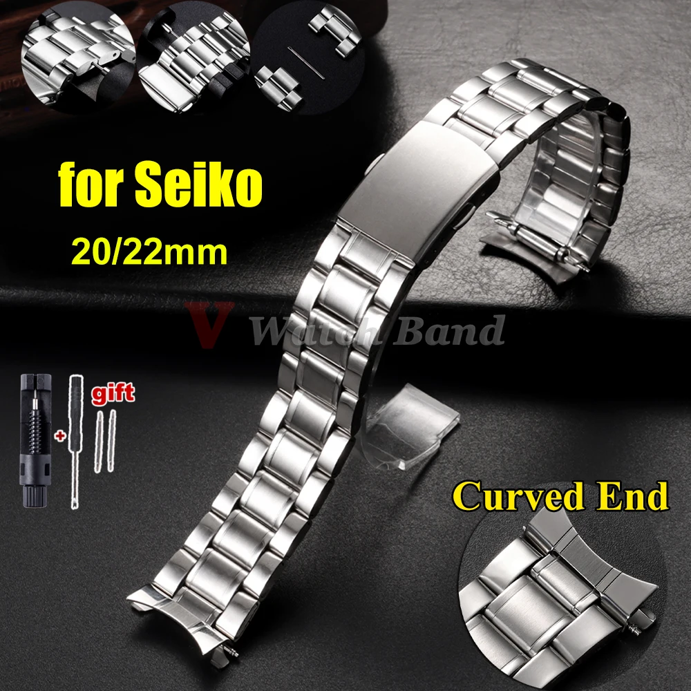 Ремешок для часов серебристого цвета 20 мм 22 мм для Seiko, ремешок из нержавеющей стали, спортивный ремень для часов, пять бусин, браслет для дайвинга, аксессуары Ремешок для часов серебристого цвета 20 мм 22 мм для Seiko, ремешок из нержавеющей стали, спортивный ремень для часов, пять бусин, браслет для дайвинга, аксессуары