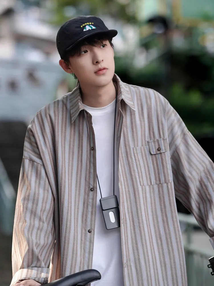 

Japanese Style Cityboy Striped Shirt Men's Spring Autumn Trendy Vintage Long Sleeve Loose Casual Versatile Outerwear