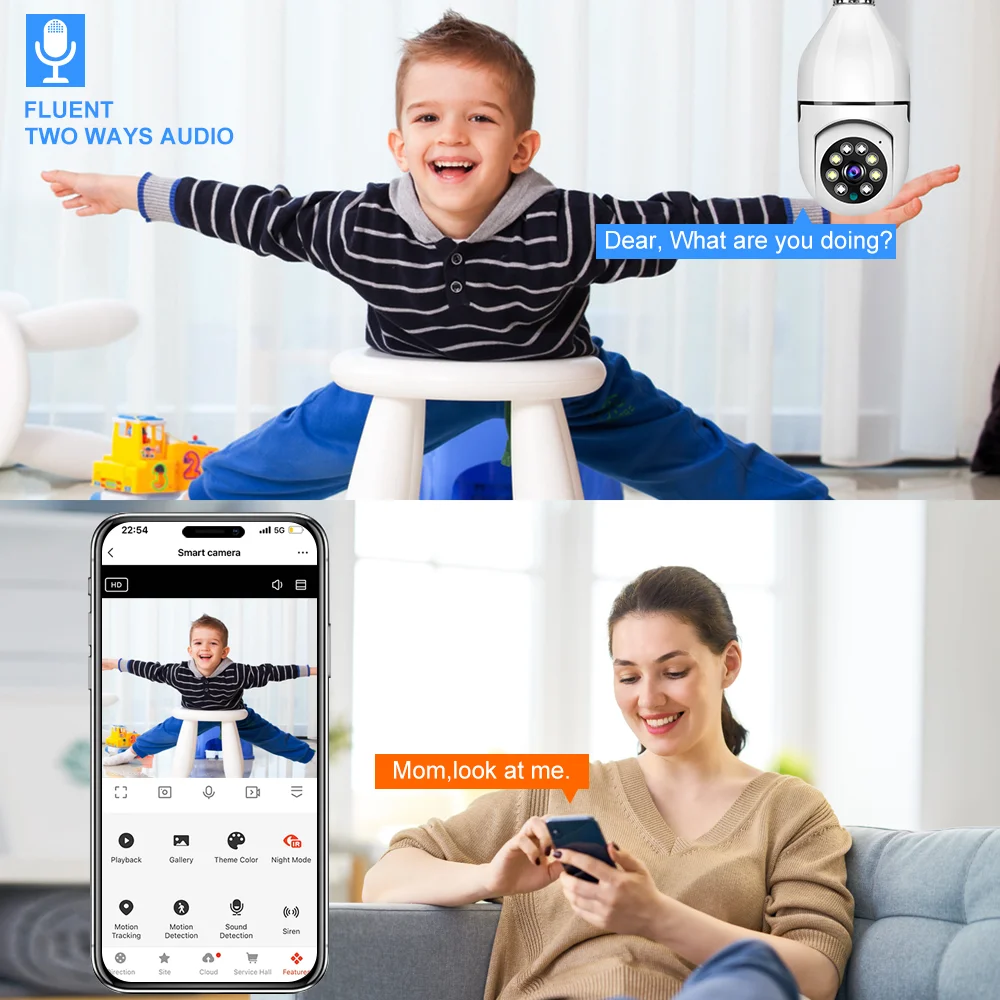 tuya 5MP E27 Bulb Camera Full Color Night Vision 360 Degree Rotating WiFi Indoor Camera Baby Monitor Voice Alarm Two-way Audio