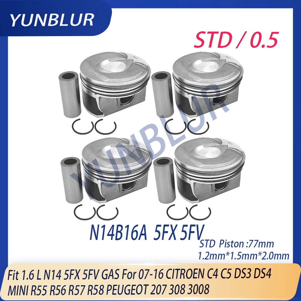 

STD / 0.5 Piston & Ring Kit Fit 1.6 L N14 5FX 5FV GAS For 07-16 CITROEN C4 C5 DS3 DS4 MINI R55 R56 R57 R58 PEUGEOT 207 308 3008