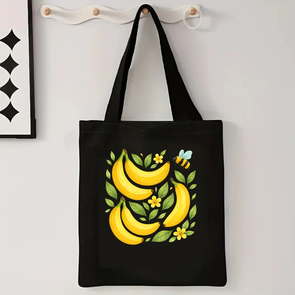Cute Banana Canvas Tote Bag Fruit Honey Bee Printed Shoulder Handbag Large Capacity Casual Eco Reusable Shopper Bags for Women - view 2