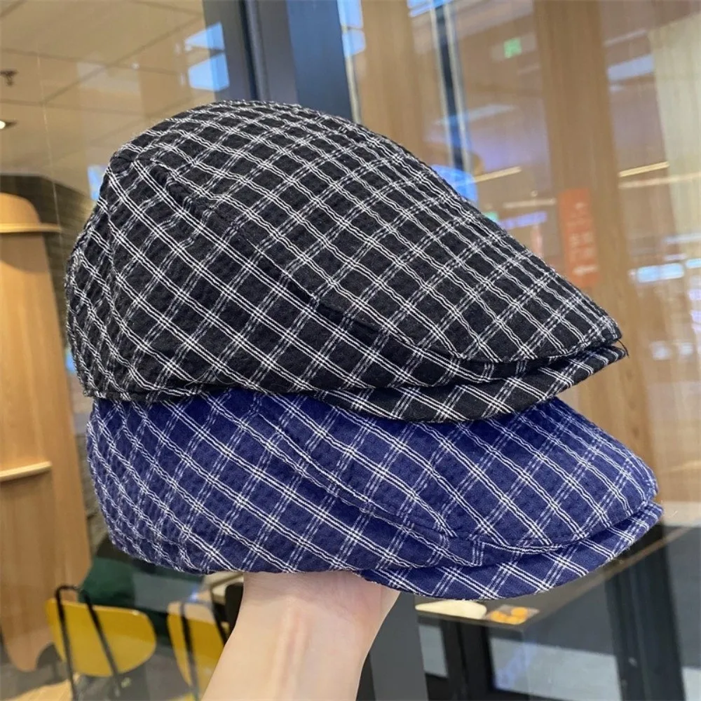 Fashion Forward Cap Plaid Berets Koreanischen Stil Y2k Newsboy Caps Flache Gesicht Abnehmen Maler Hut Damen