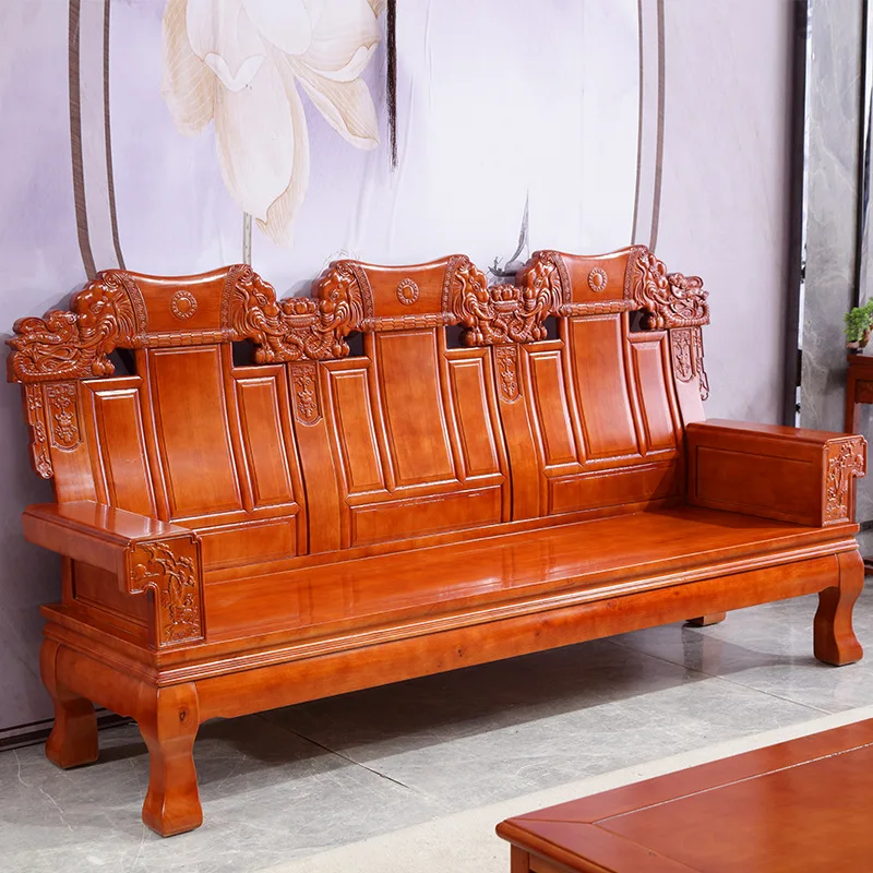 Chinese style, solid wood, sofa, combination, carving, large living room, household, antique