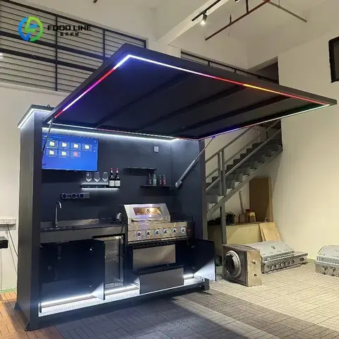 Outdoor Kitchen Custom BBQ Grill Stainless Steel Structure with Storage Space Suitable for Families