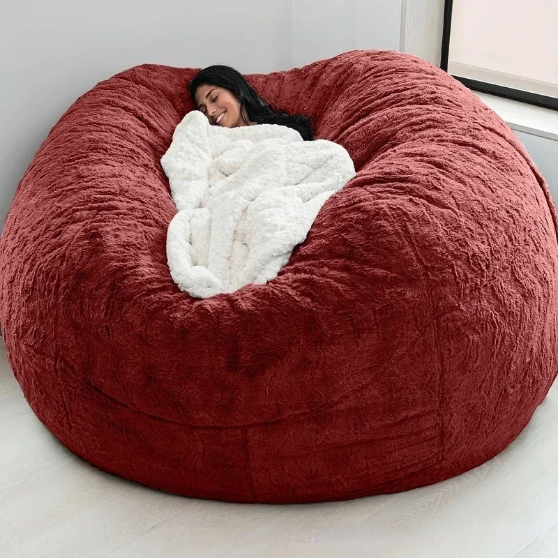 Imagem -03 - Capa de Bolsa de Feijão de Pele Gigante Grande Redonda Macio Fofo Faux Pele Beanbag Preguiçoso Sofá Cama Capa Sala Estar Móveis sem Núcleo Interno