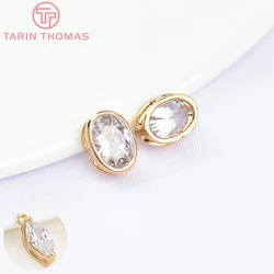 (5628) 4PCS 7x9MM 24K Gold Color Brass with Zircon Oval Spacer Beads Bracelet Beads High Quality Diy Jewelry Accessories