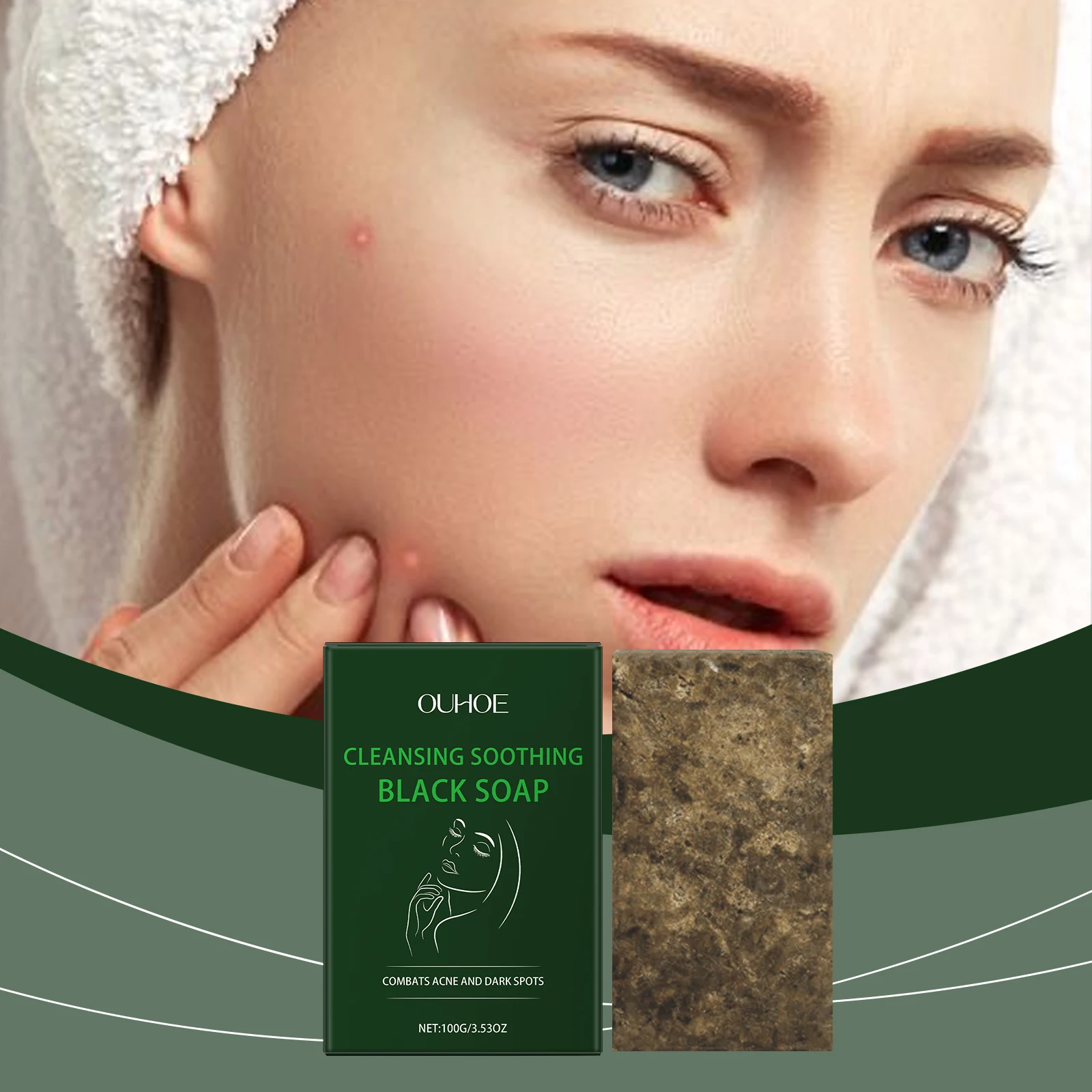 Savon noir – Barre nettoyante et apaisante pour le visage et le corps, combat l'acné et les taches foncées, savon exfoliant naturel pour une peau claire