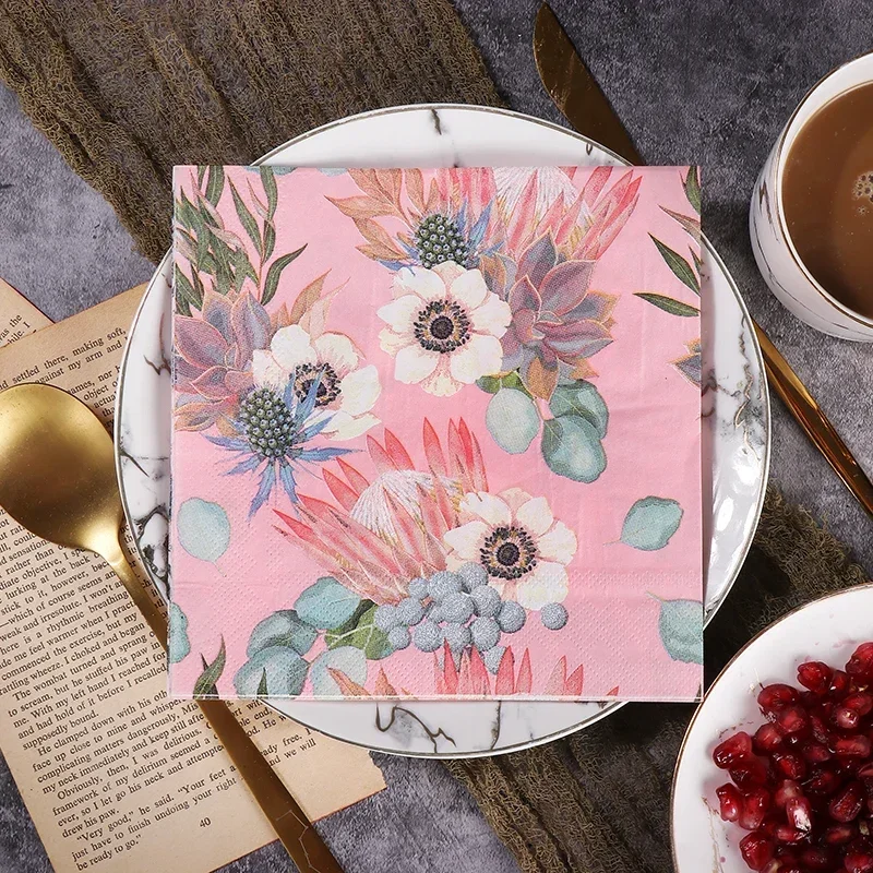 Printed Paper Napkin Square Paper Western Food Mat Hotel Restaurant Draw Paper Party Emperor Flower Color Napkin 20pcs/pac 2-Ply