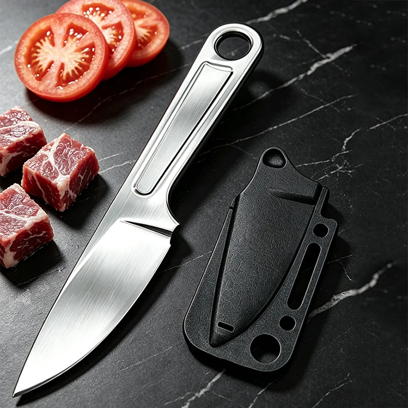 All-in-one Stainless Steel Knife with Kydex Sheath Kitchen Chef Meat Cleaver Vegetable Fruit Slicing Knife Full Steel Handle
