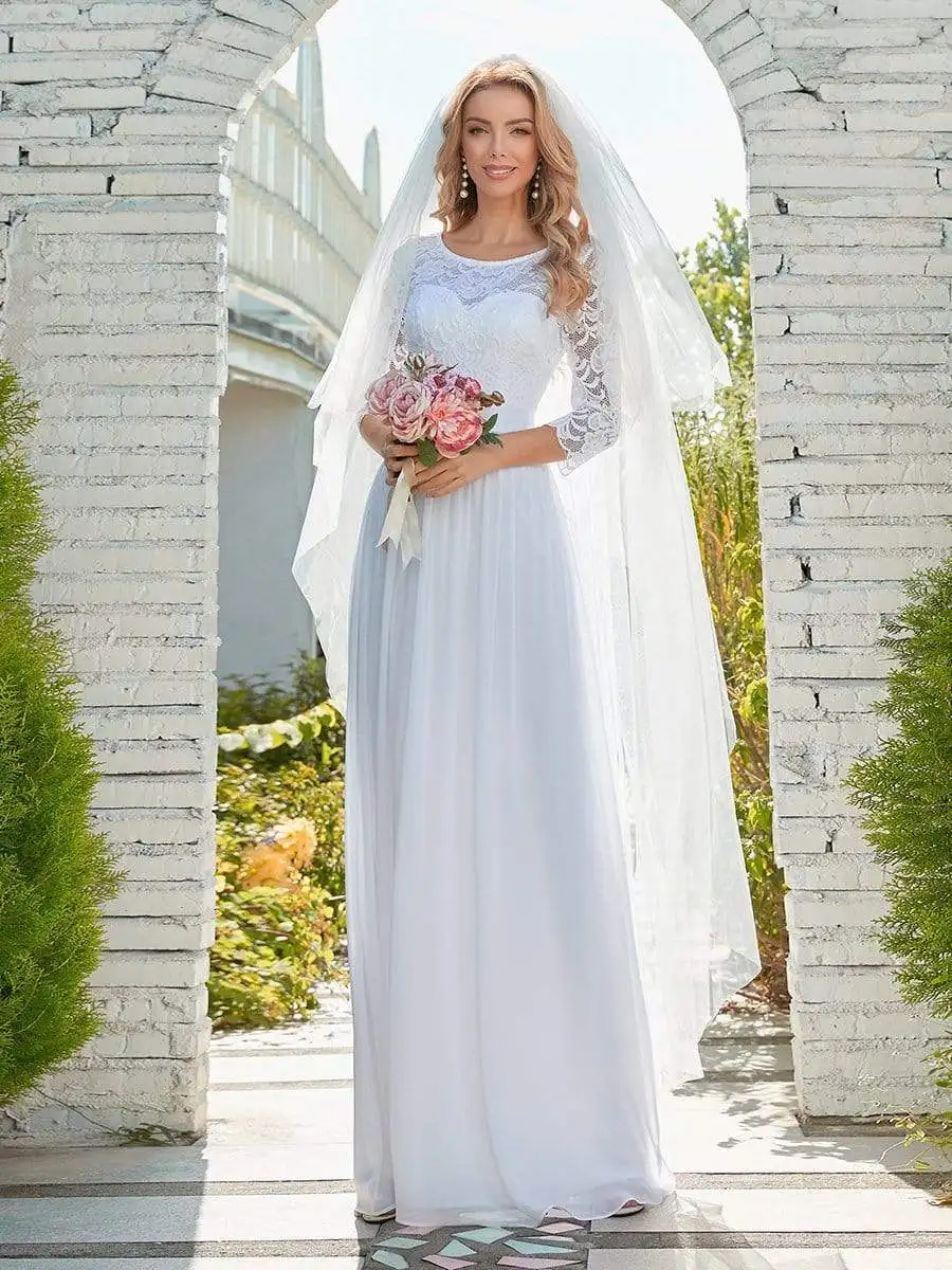 

BAZIIINGAAA Simple Casual Lace & Chiffon Wedding Dress for Eloping