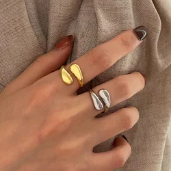 Water Drop Shape New Trendy Silver Plated Stainless Steel Chunky Smooth Rings For Women Creative Rings Jewelry