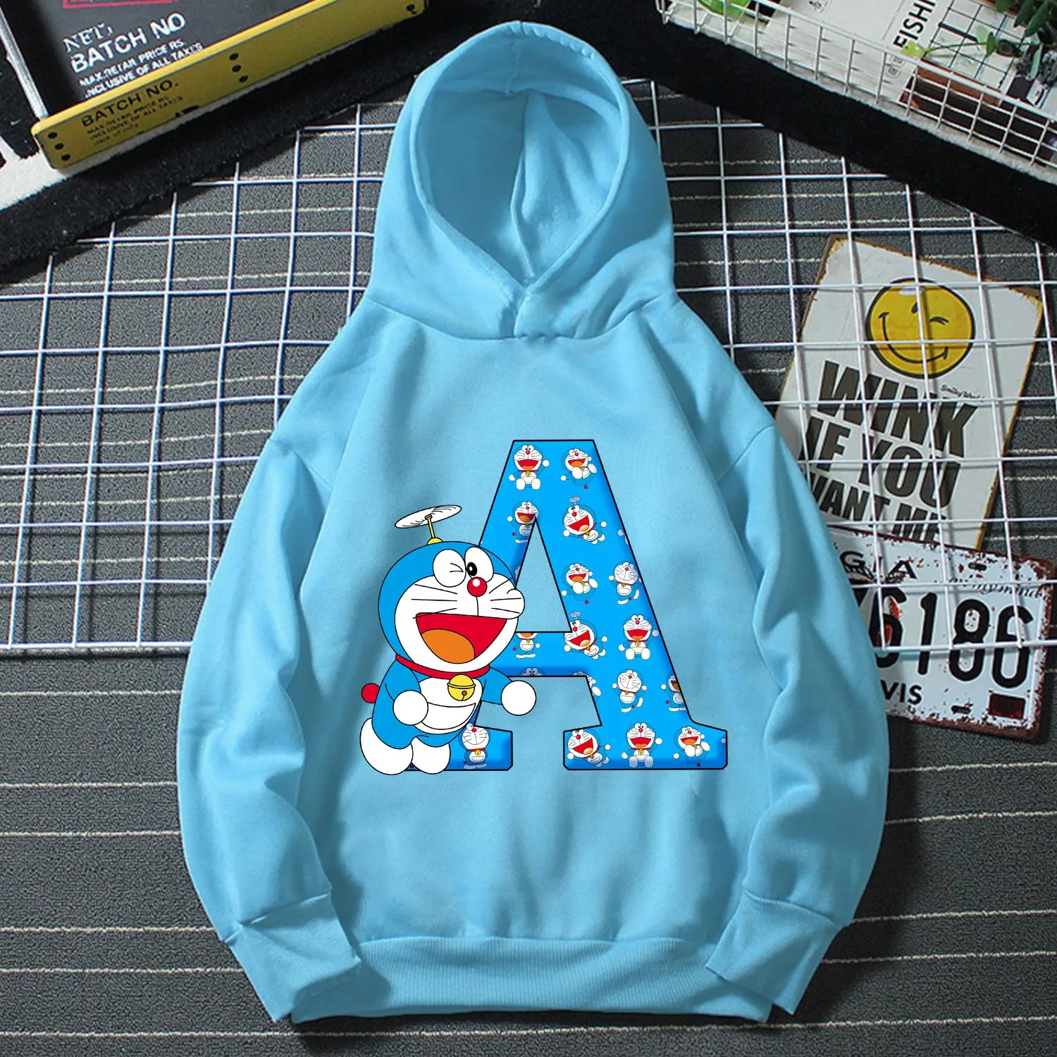 

Doraemon тонкая толстовка с капюшоном для детей A-Z, одежда с героями мультфильмов, синяя одежда с капюшоном для мальчиков и девочек, толстовка, топы, детский рождественский подарок