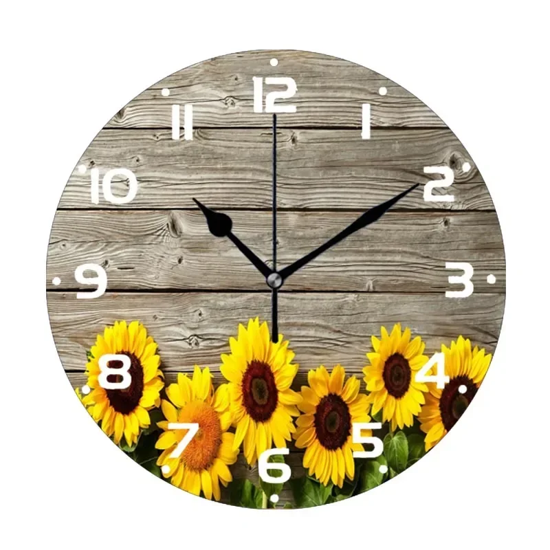 Rustic Barn Wood Vintage Sunflower Round Wall Clock Country Farmhouse  Floral Big  Watch Living Room Home Decor 14