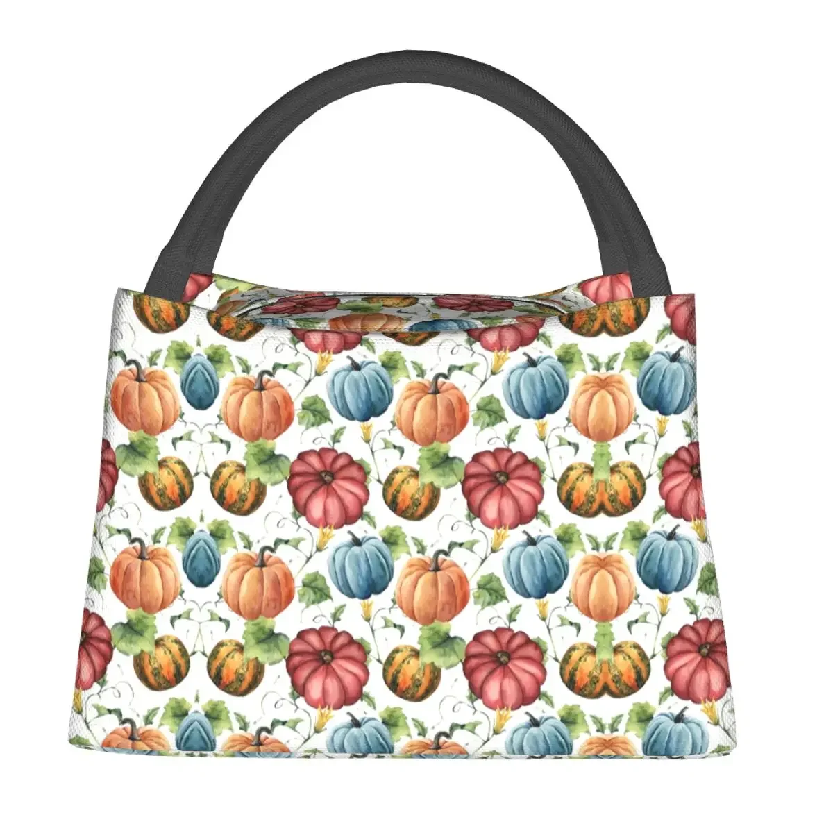 Colorful Fall Pumpkins Lunch Bag Orange Blue Portable Insulated Lunch Box Outdoor Picnic Cooler Bag Oxford Thermal Lunch Bags