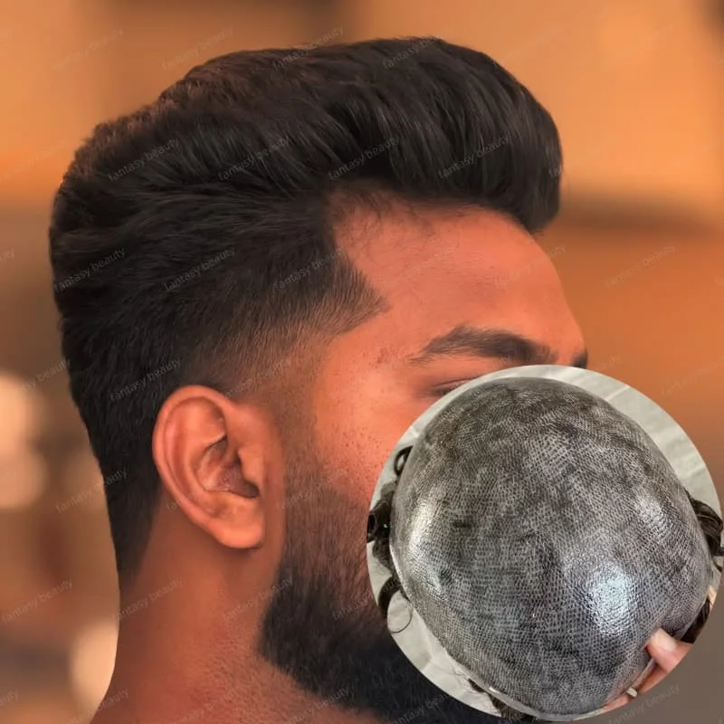 

Толщина 0,12 мм, полиуретан, полиоснова, натуральные волосы, мужской парик, человеческие волосы, прочный Vloop, супер натуральная линия волос, мужской капиллярный протез