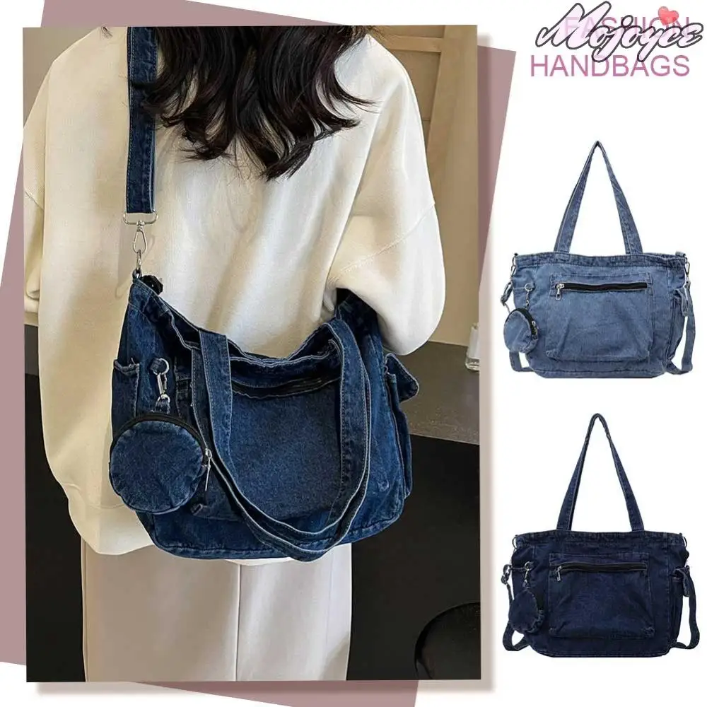 

Women Jeans Shoulder Bag with Small Purse Denim Vintage Crossbody Bag Large Capacity Travel Messenger Bag Female Commute Bag