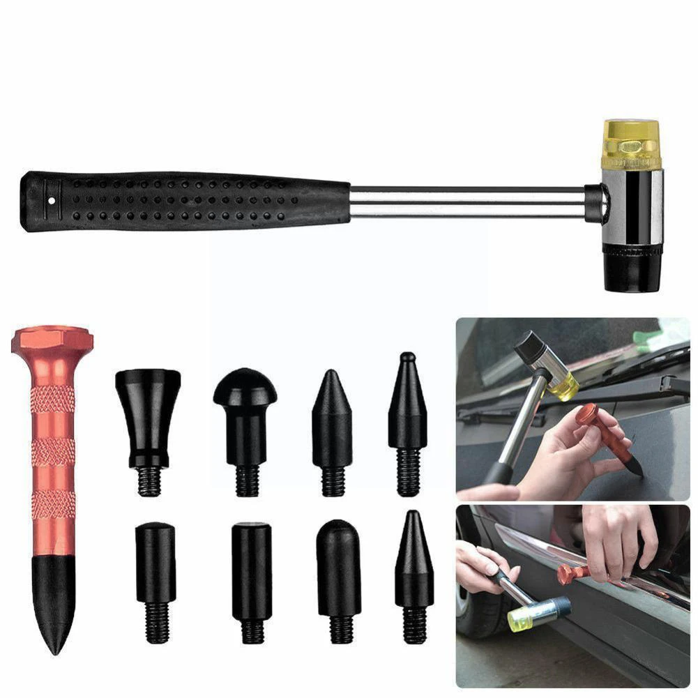 Paintless Dent Repair Kit 8 Parts Head Car Dings Tabs Down Repair Puller Rubber Body Bumping Removal Pen Car Body Repair Tools
