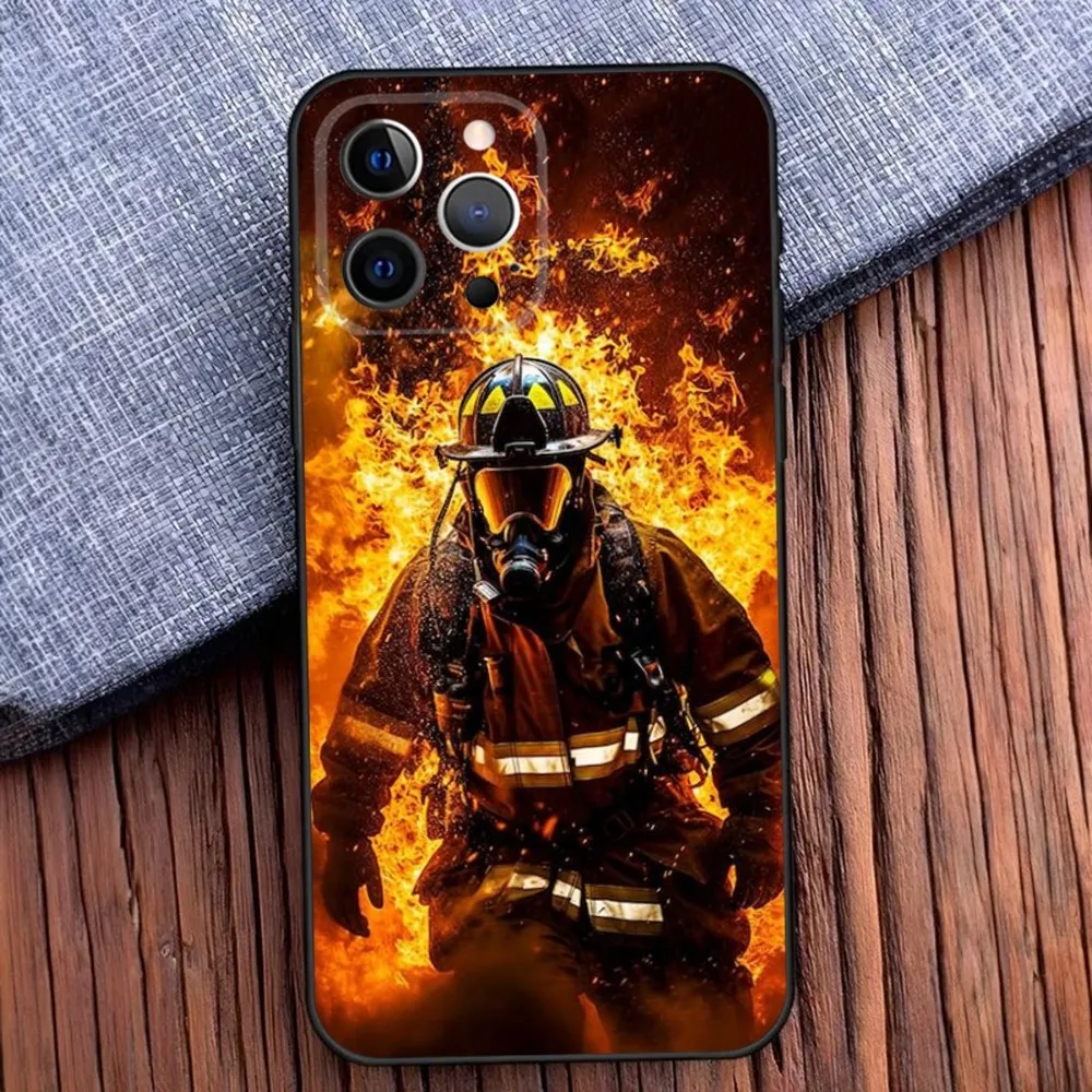 Fireman Firefighter Phone Case For iPhone 16,15,14,13,12,11,Pro,X,XS,Max,XR,Plus,Mini Soft Black Cover