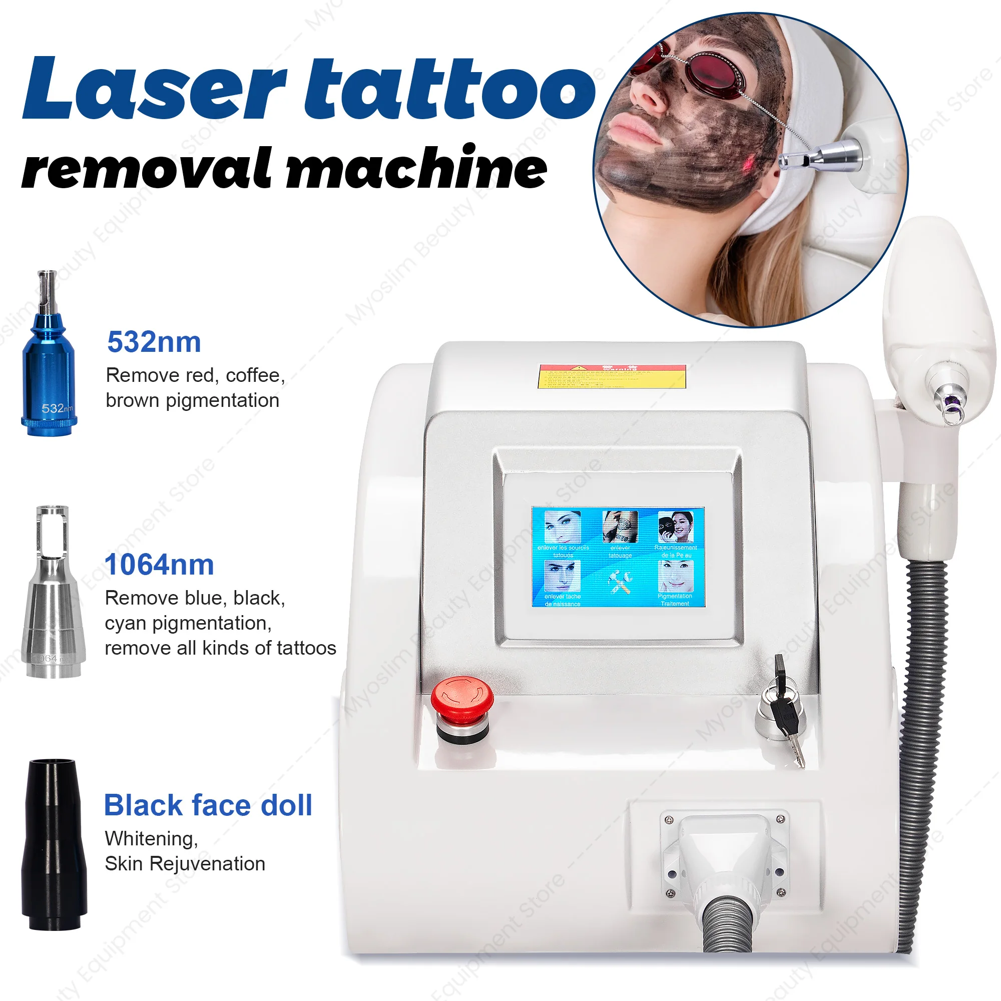Q Switched Nd YAG Lase System 1320nm 1064nm 532nm Tattoo Removal and Carbon Peeling Eyebrow Freckle Skin Pigment Elimination