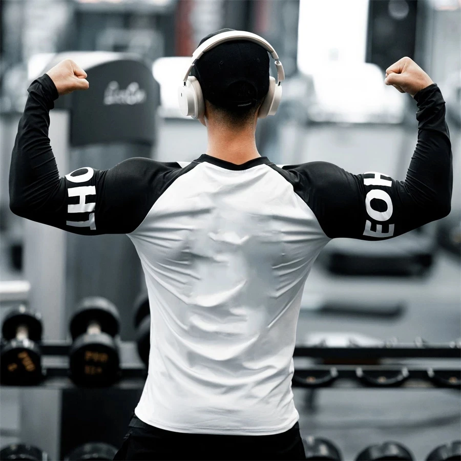 Men Bodybuilding Long Sleeve Shirt Male Casual Printing Skinny T-Shirt Gym Fitness Workout Tees Tops Running Quick Dry Clothing image 6