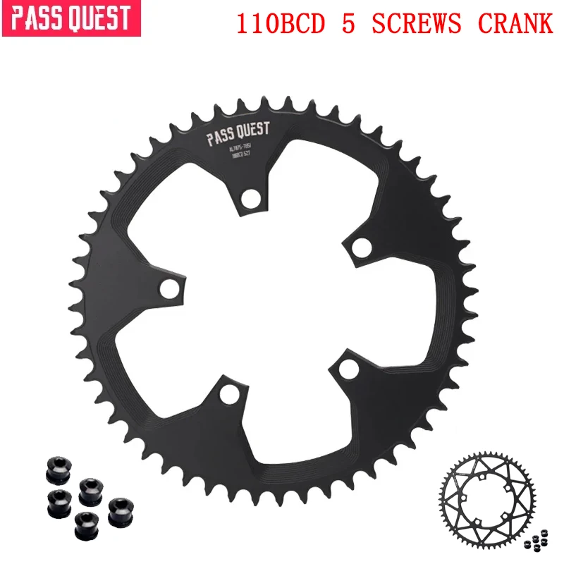 

Pass Quest 110BCD Полая звездочка для шоссейного велосипеда Овальная узко-широкая звездочка с 5 когтями 36-58T — легкая шатунная система для езды на велосипеде/гонки