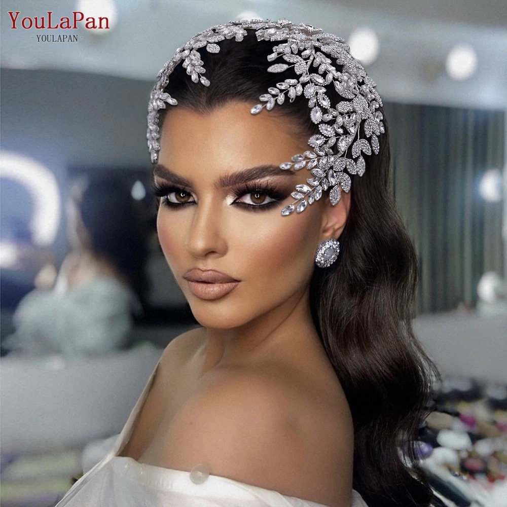 YouLaPan HP449 Trendy Bridal Crown with Comb Crystal Leaf Bride Headband Wedding Hair Accessories Women Hair Headwear for Party