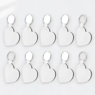 10 قطعة سلسلة المفاتيح على شكل قلب الفراغات التسامي Craft بها بنفسك الحرفية حلقة رئيسية قلادة الزخرفية نقل الحرارة لحقيبة العلامات حلية