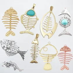 ZXZ 1pcs Hammered Large Fishbone Fish Bone Charms Pendants for Necklace Jewelry Making Findings 103x57mm