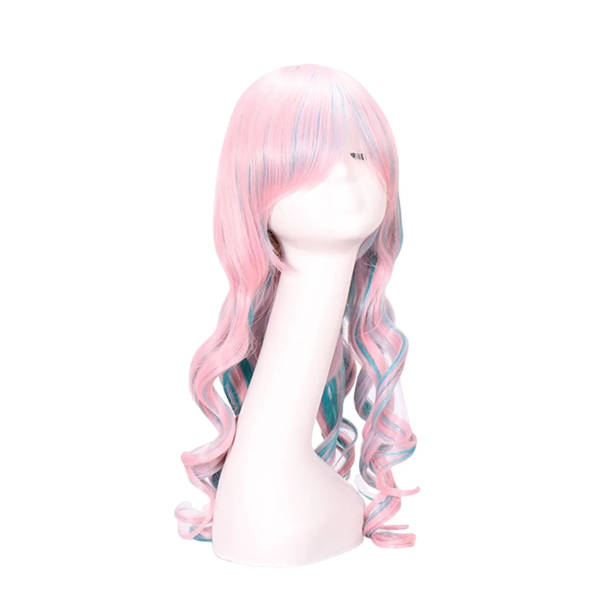 Wig Cosplay 80cm, rambut palsu Anime klip warna keriting multiwarna Eropa dan Amerika