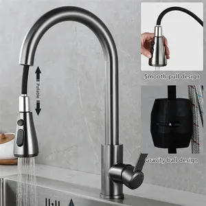 304 Stainless Steel Pulling Water Tap Kitchen Sink, Mounted Mixer Deck, Stream Head Sprayer, Hot and Cold Taps 8 Main Sales Gourmet Kitchen Tap - №3
