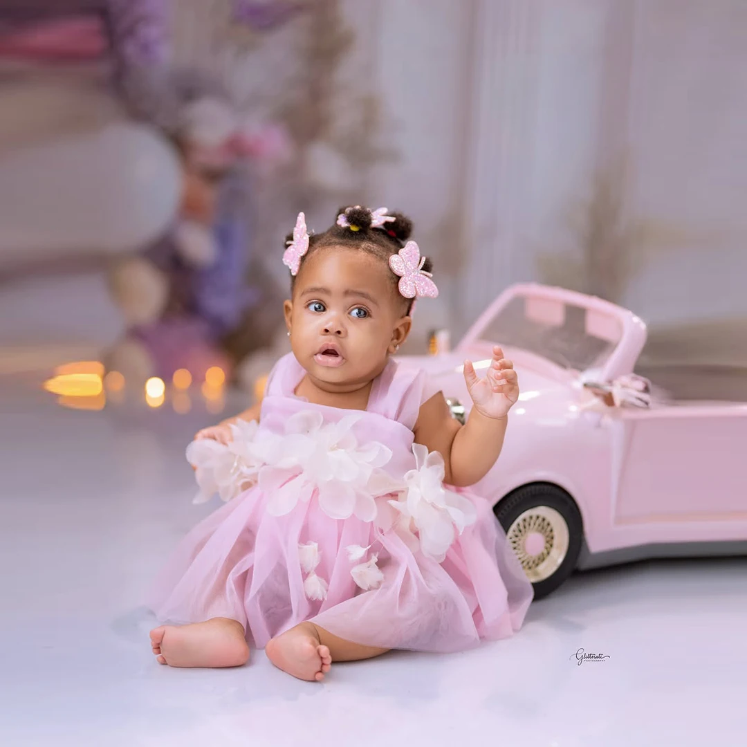 

Sweety Baby Girls Pink Ruffle Tulle Dresses Cute Flowers Kids Photography Dress Tutu Children's Birthday Party Dress Customized