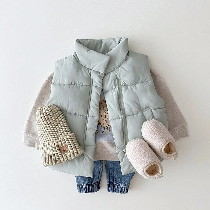 2024 Winter New Baby Sleeveless Warm Vest Infant Padded Jacket Cotton Kids Thick Casual Coat Boy Girls Turtleneck Windproof Vest