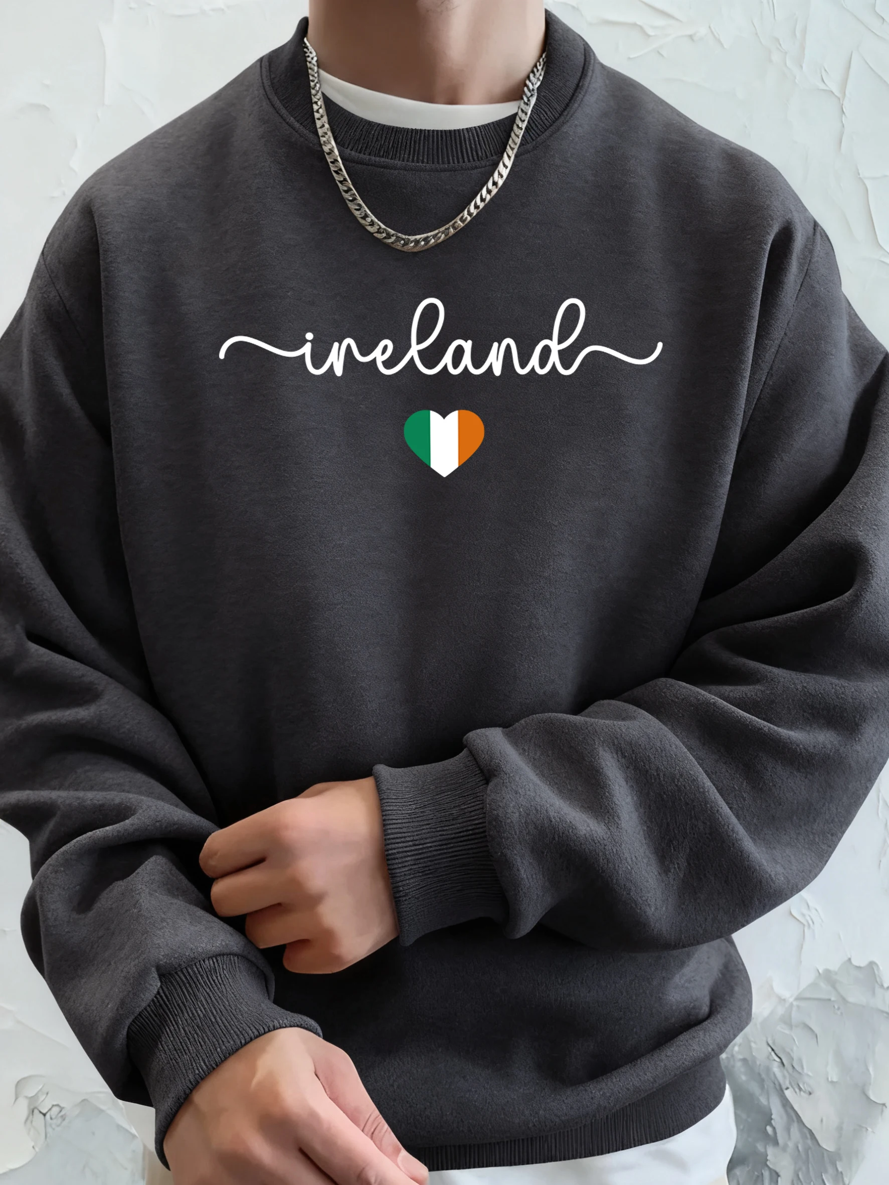 Ireland Letter Creative Printing Fashion Top Man Casual Street Hoodie Basics Comfortable Sweatshirts Oversized Fleece Streetwear