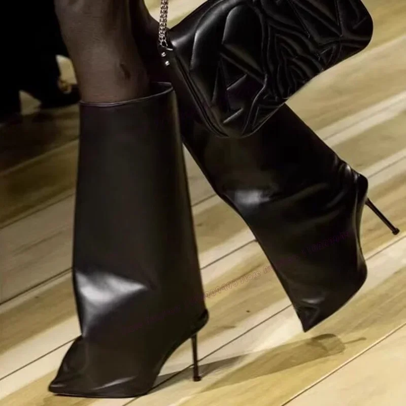 

Black Matte Leather Knee High Runway Boots Pointed Toe Shoes for Women Thin High Heels Sexy Lady Shoes 2023 Zapatos Para Mujere