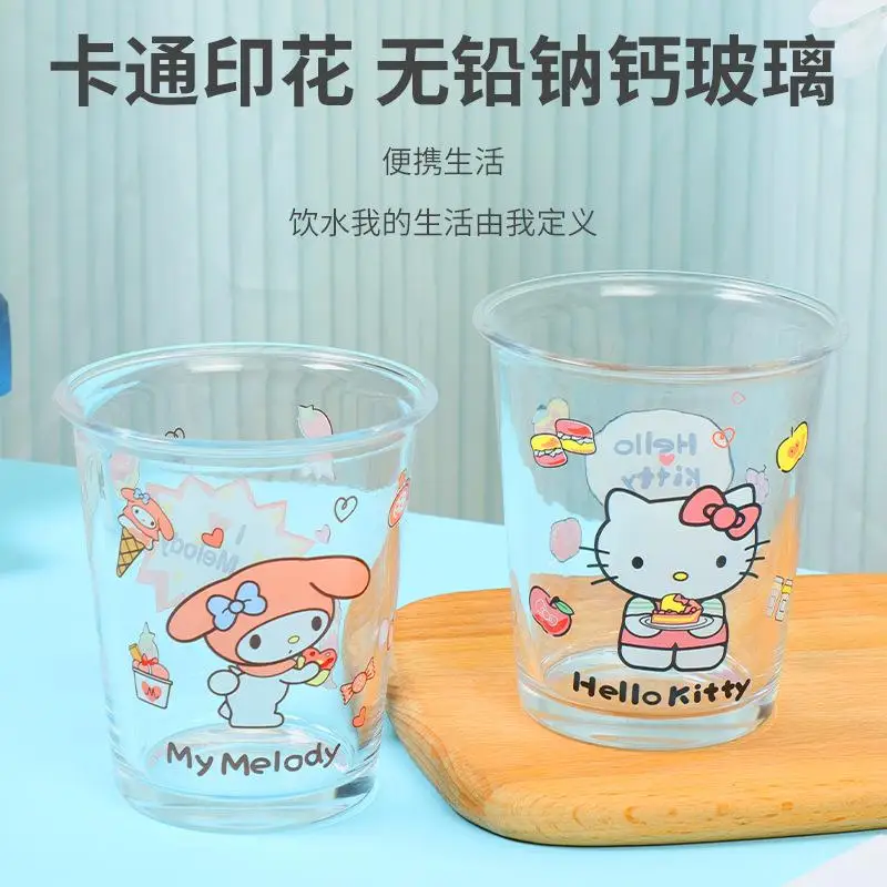 Cartoon Anime Sanrio Hello Kitty My Melody Girl Water Cup Portable Glass High Temperature Resistant Kawaii Glass Water Bottle